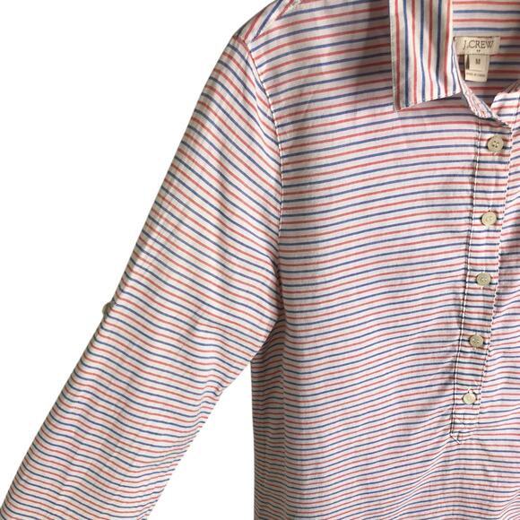 J.Crew Shirt Wmns Sz M Multicolor Striped Sheer  3/4 Button Down Coverup Summer - Picture 7 of 9